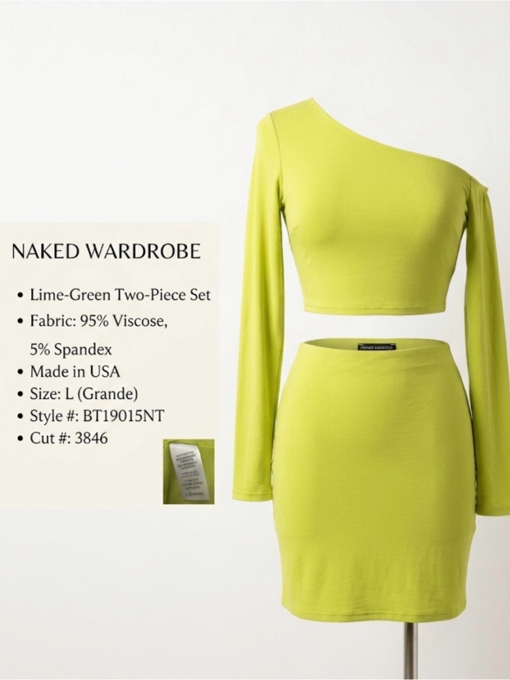 naked wardrobe Lime Green One-Shoulder Crop Top & Skirt Set